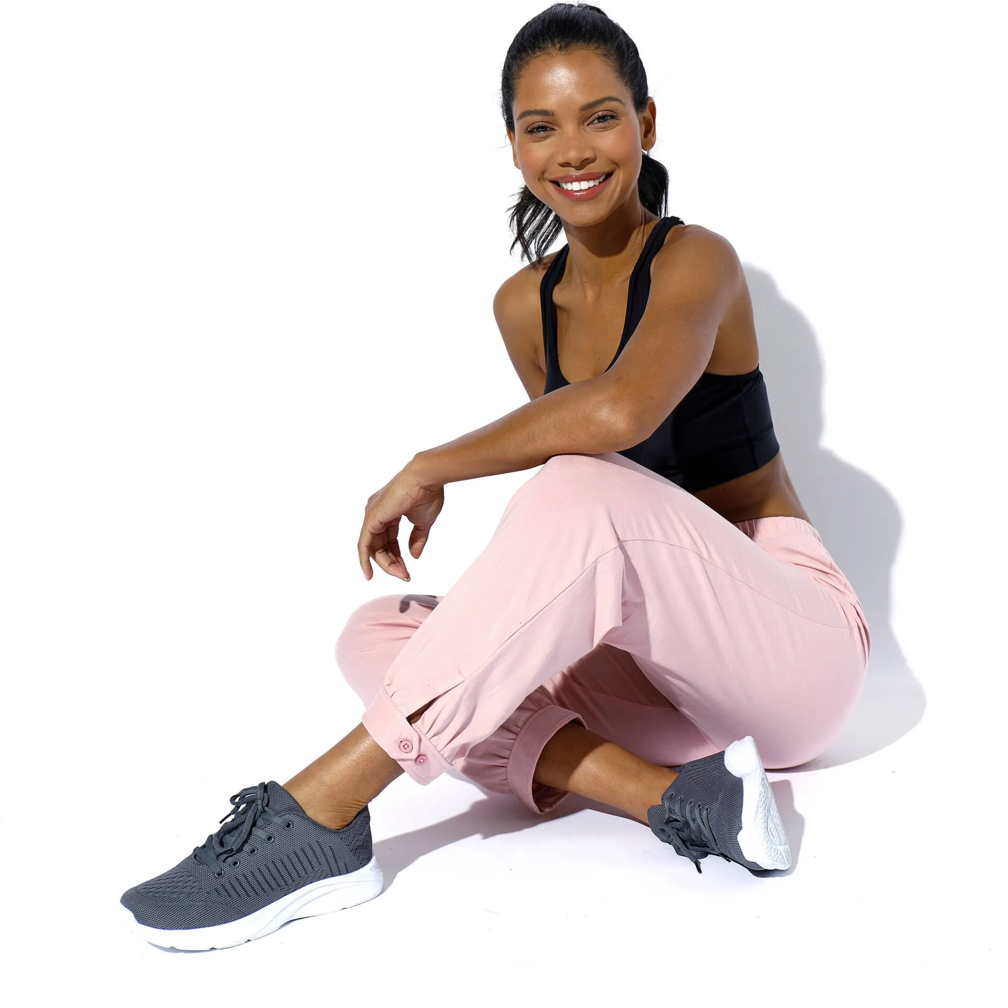 Broek<Blancheporte 7/8-legging in biokatoen grijsroze