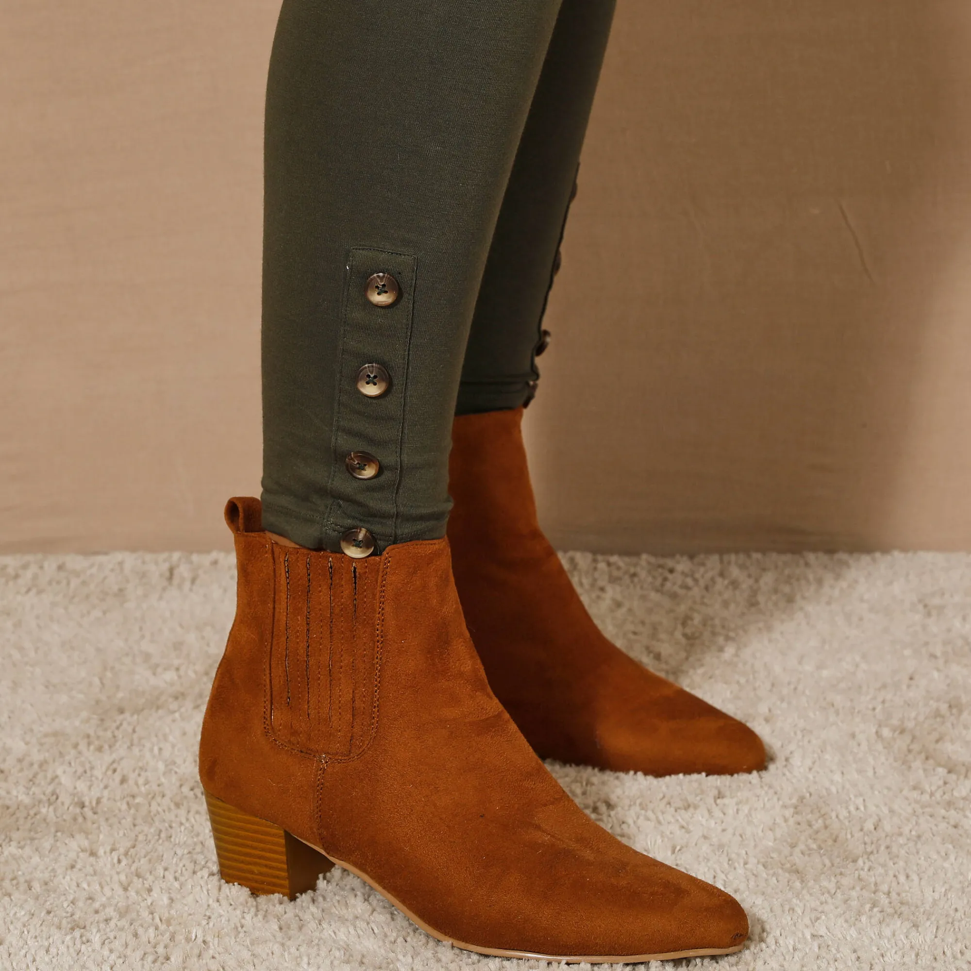 Legging<Blancheporte Legging met fantasieknopen kaki