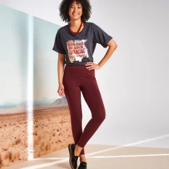 Legging<Blancheporte Legging met gestikte plooien, elastische taille bordeaux