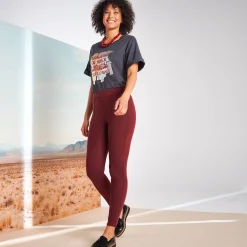 Legging<Blancheporte Legging met gestikte plooien, elastische taille bordeaux