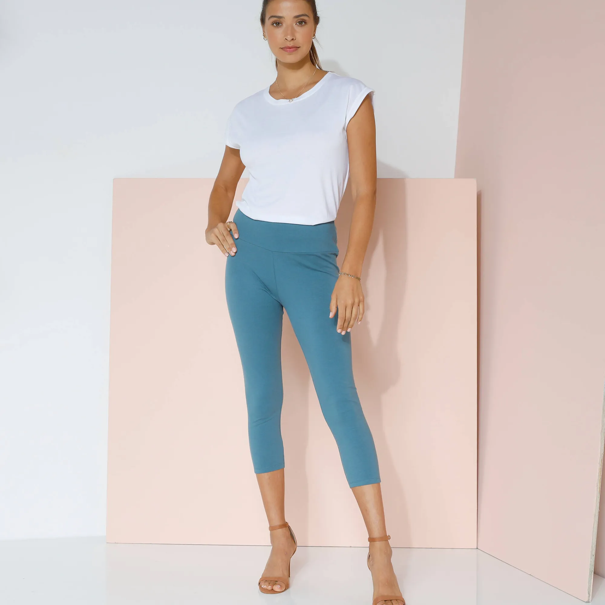 Legging<Blancheporte 3/4-legging met hoge taille, platte buik pauwblauw