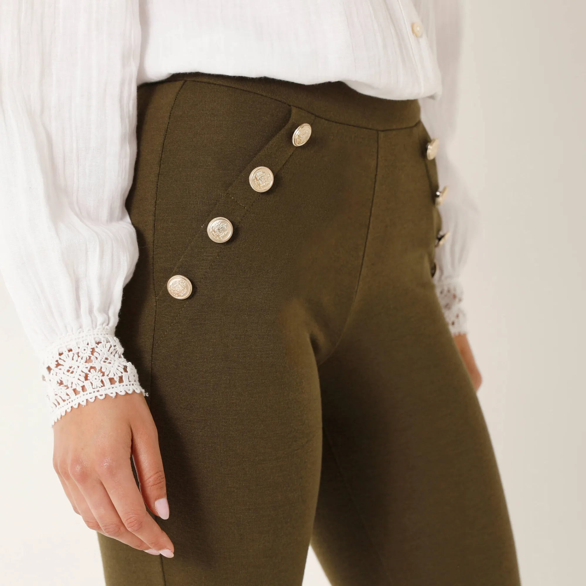 Feestoutfits Dames|Legging<Blancheporte Legging met knooppandeffect, elastische taille kaki