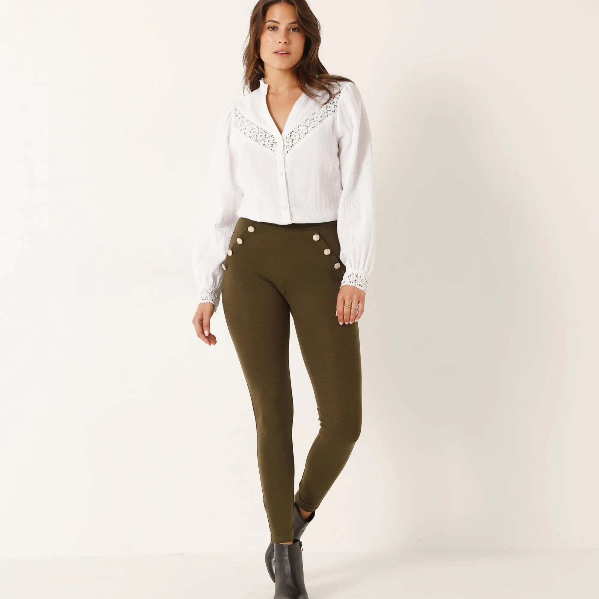 Feestoutfits Dames|Legging<Blancheporte Legging met knooppandeffect, elastische taille kaki