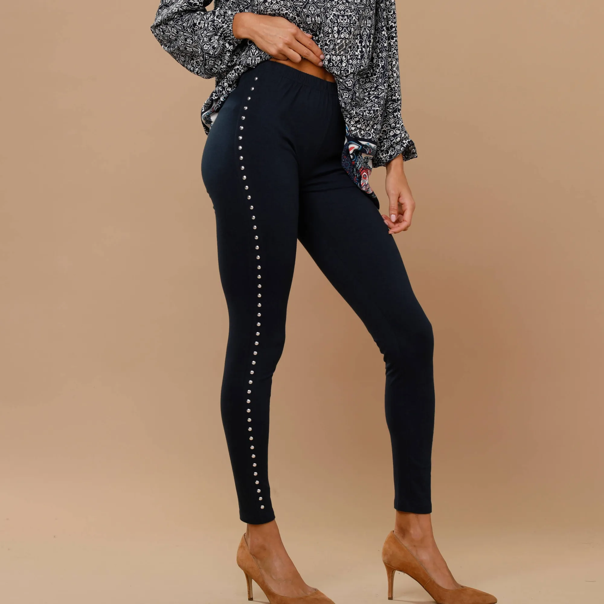 Feestoutfits Dames|Legging<Lora Zellini Legging met sierspijkers marine