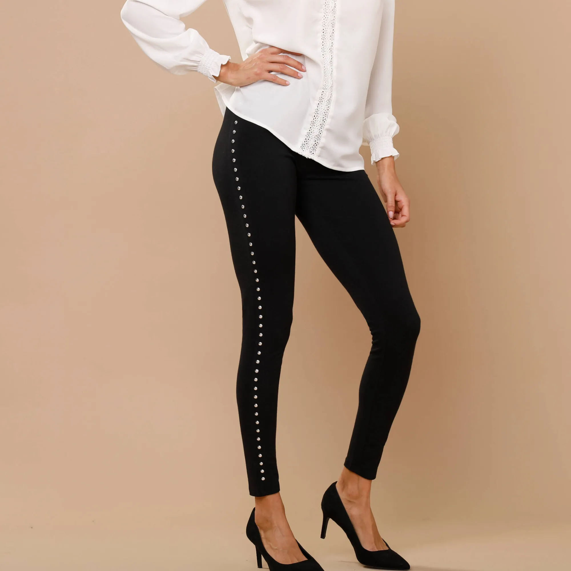 Feestoutfits Dames|Legging<Lora Zellini Legging met sierspijkers zwart