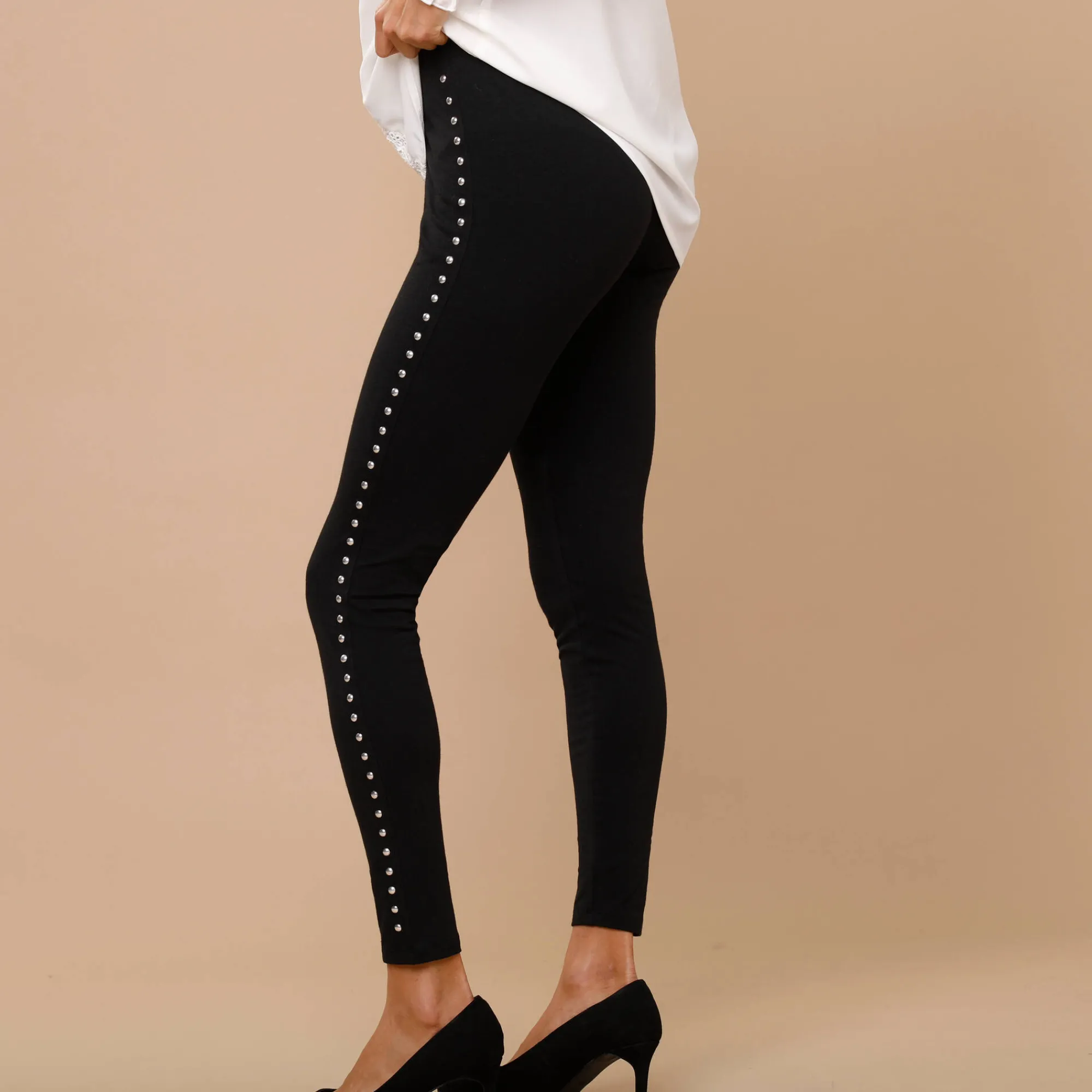 Feestoutfits Dames|Legging<Lora Zellini Legging met sierspijkers zwart