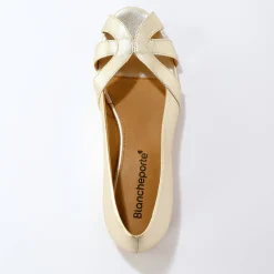 Ballerina's|Schoenen<Blancheporte Leren ballerina's met open neus goudkleurig