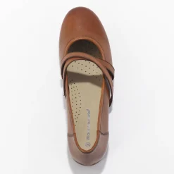 Ballerina's|Schoenen<Blancheporte Leren ballerina's met riempjes karamel