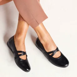 Ballerina's|Schoenen<Blancheporte Leren ballerina's met riempjes zwart