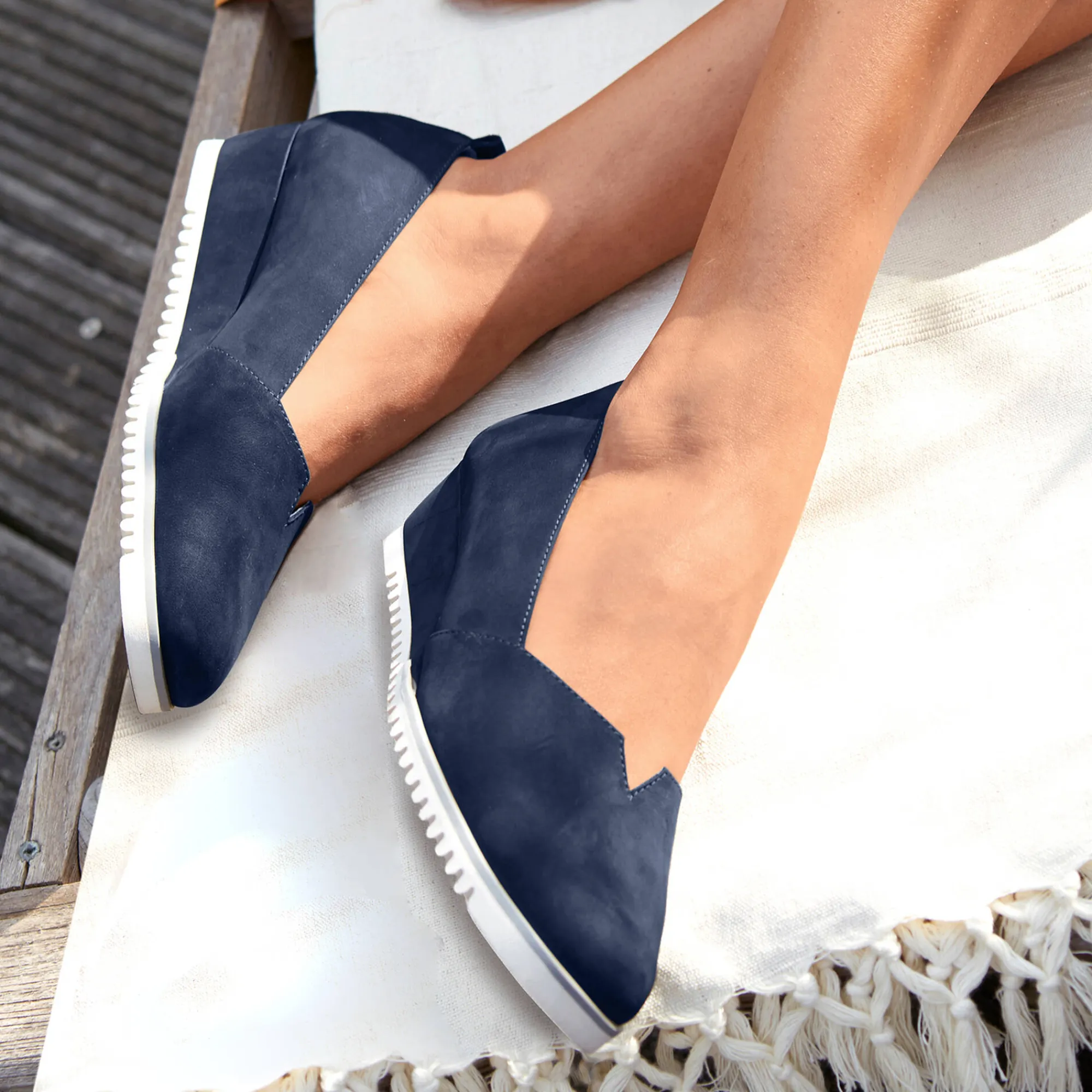 Ballerina's|Schoenen<Blancheporte Leren ballerina's met sleehak - marine