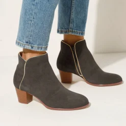 Feestelijke Schoenen|Bottines En Boots<Blancheporte Leren boots met goudkleurig biesje grijs
