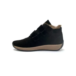 Bottines En Boots|Schoenen<PédiConfort Leren boots met scratchriempjes en bontrand zwart
