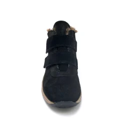 Bottines En Boots|Schoenen<PédiConfort Leren boots met scratchriempjes en bontrand zwart