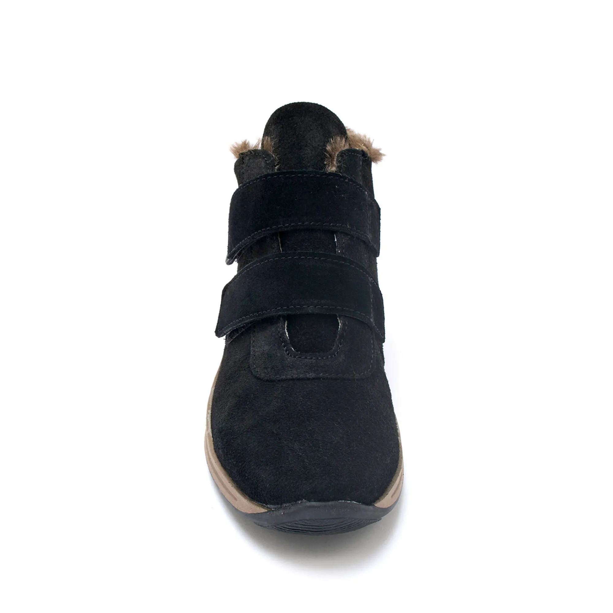 Bottines En Boots|Schoenen<PédiConfort Leren boots met scratchriempjes en bontrand zwart