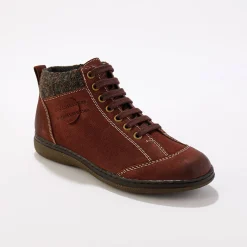 Bottines En Boots|Schoenen<Blancheporte Leren boots met veters en rits bordeaux