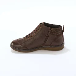 Bottines En Boots|Schoenen<Blancheporte Leren boots met veters en rits chocolade