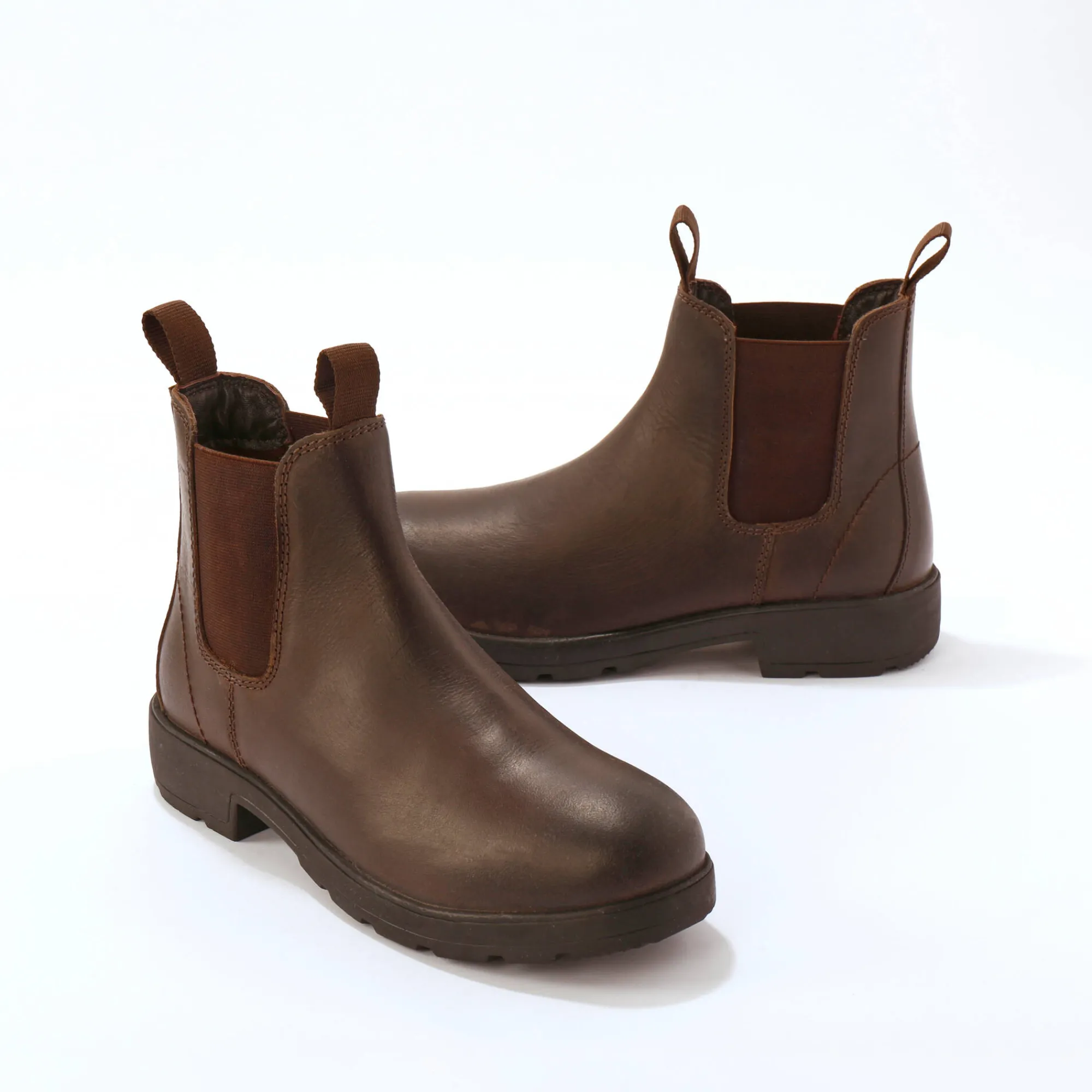 Schoenen|Schoenen Heren<Blancheporte Leren Chelsea boots, elastische zijkanten en dikke zool donkerbruin