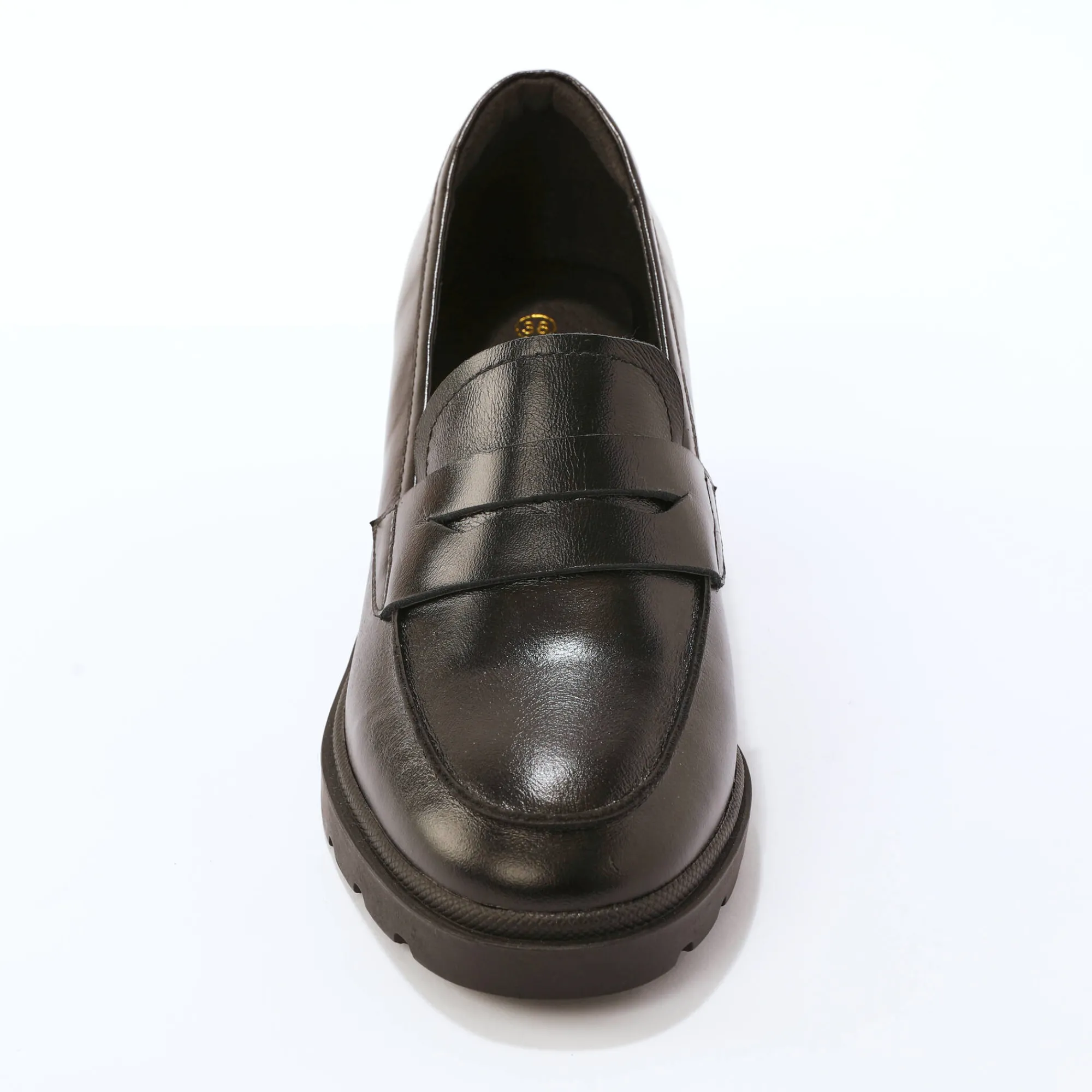 Derby's En Mocassins|Schoenen<Blancheporte Leren mocassins met hak, gekartelde zool zwart