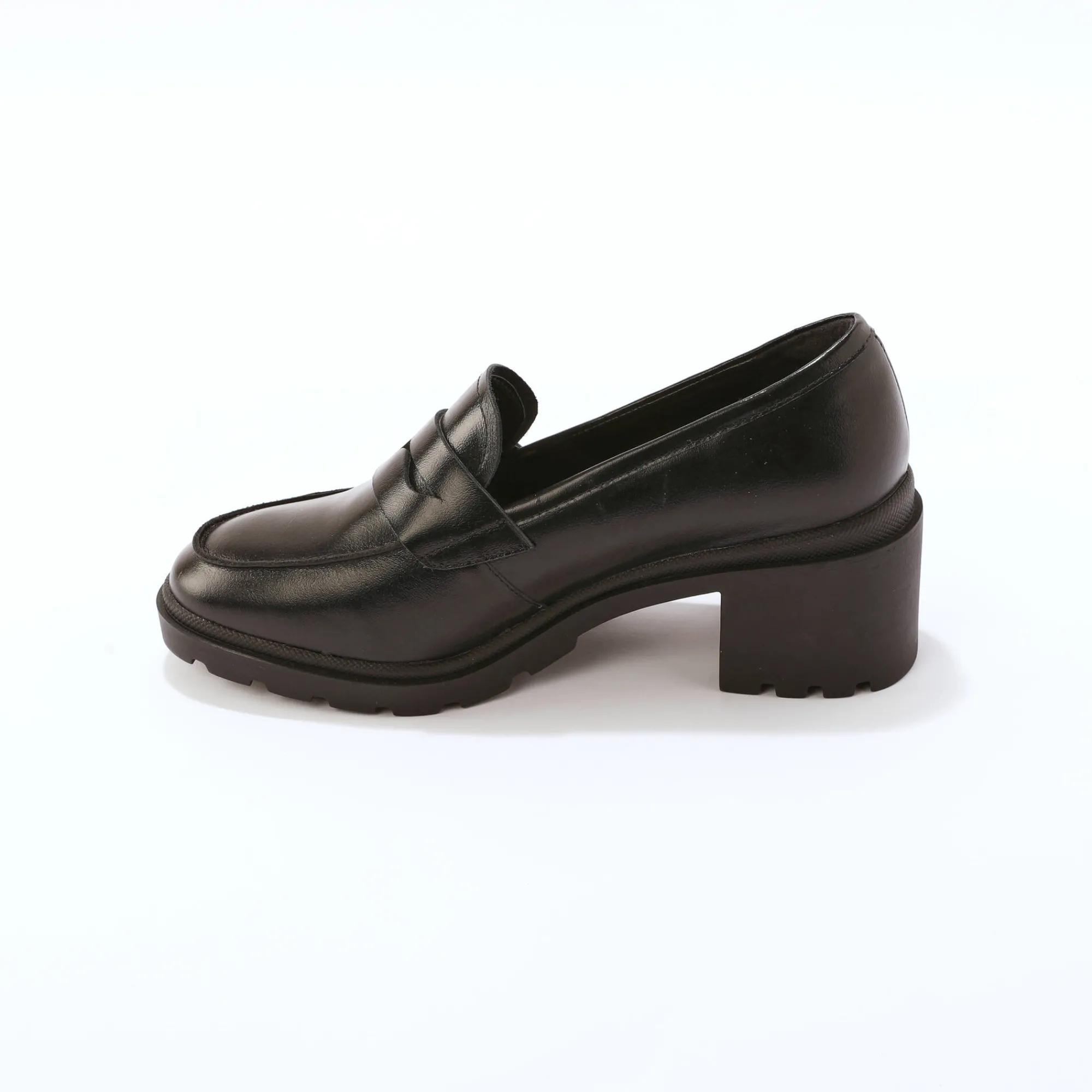 Derby's En Mocassins|Schoenen<Blancheporte Leren mocassins met hak, gekartelde zool zwart