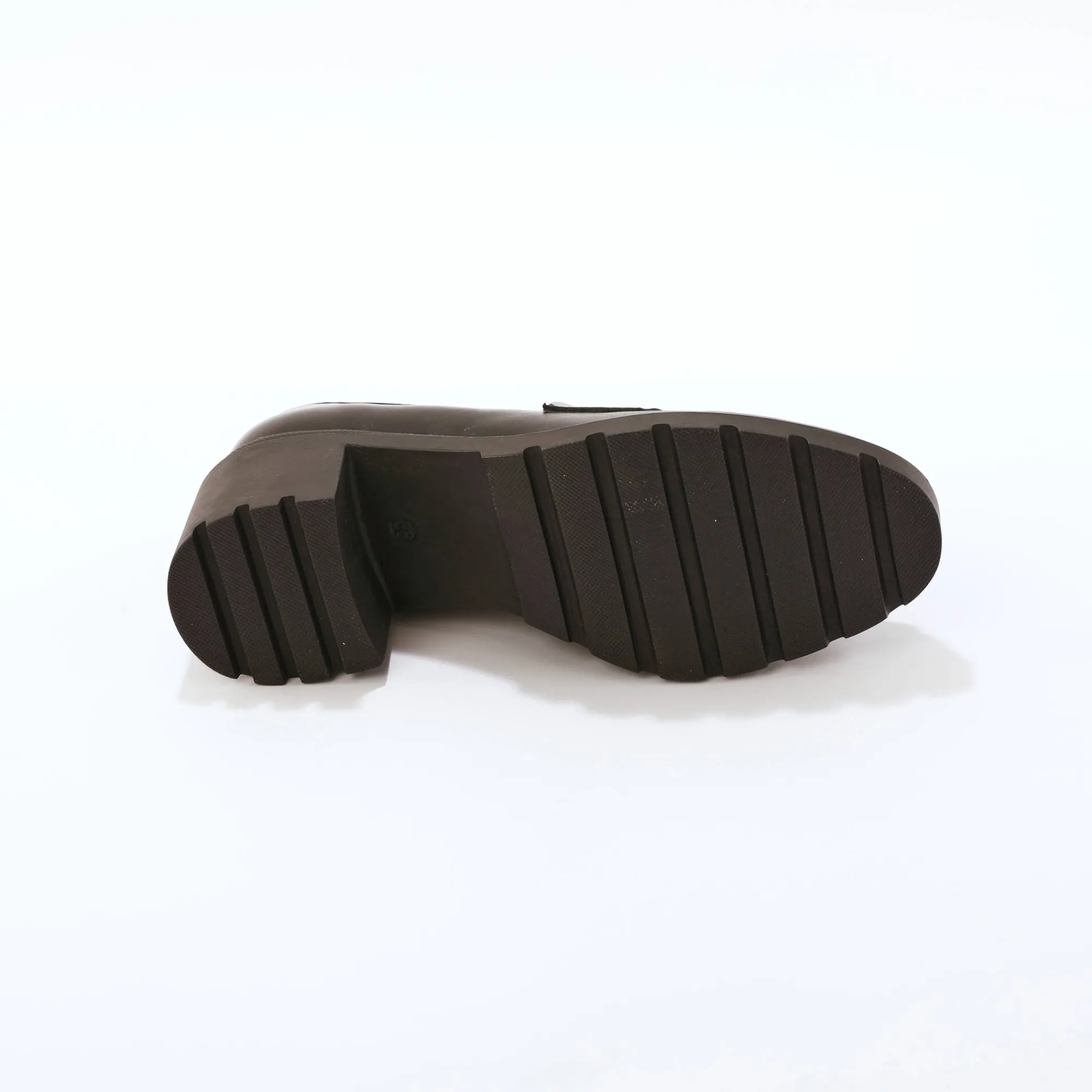 Derby's En Mocassins|Schoenen<Blancheporte Leren mocassins met hak, gekartelde zool zwart