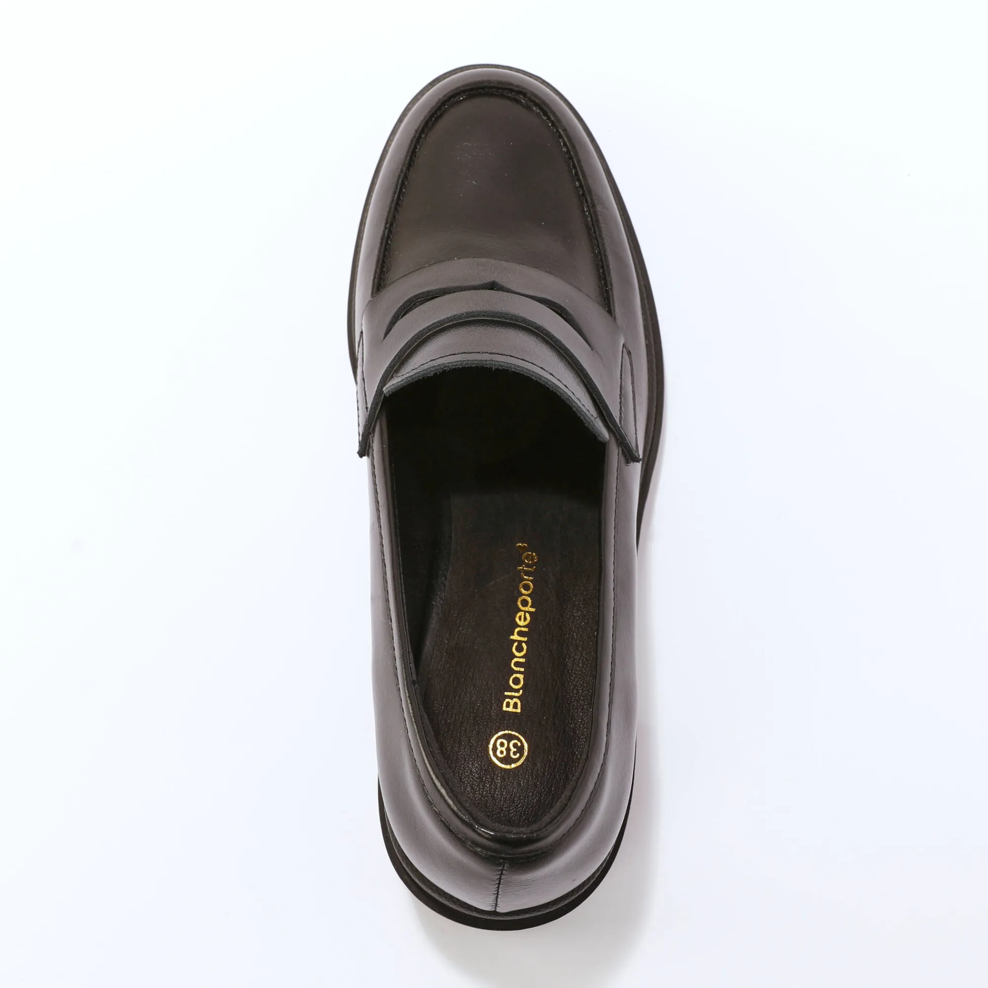 Derby's En Mocassins|Schoenen<Blancheporte Leren mocassins met hak, gekartelde zool zwart