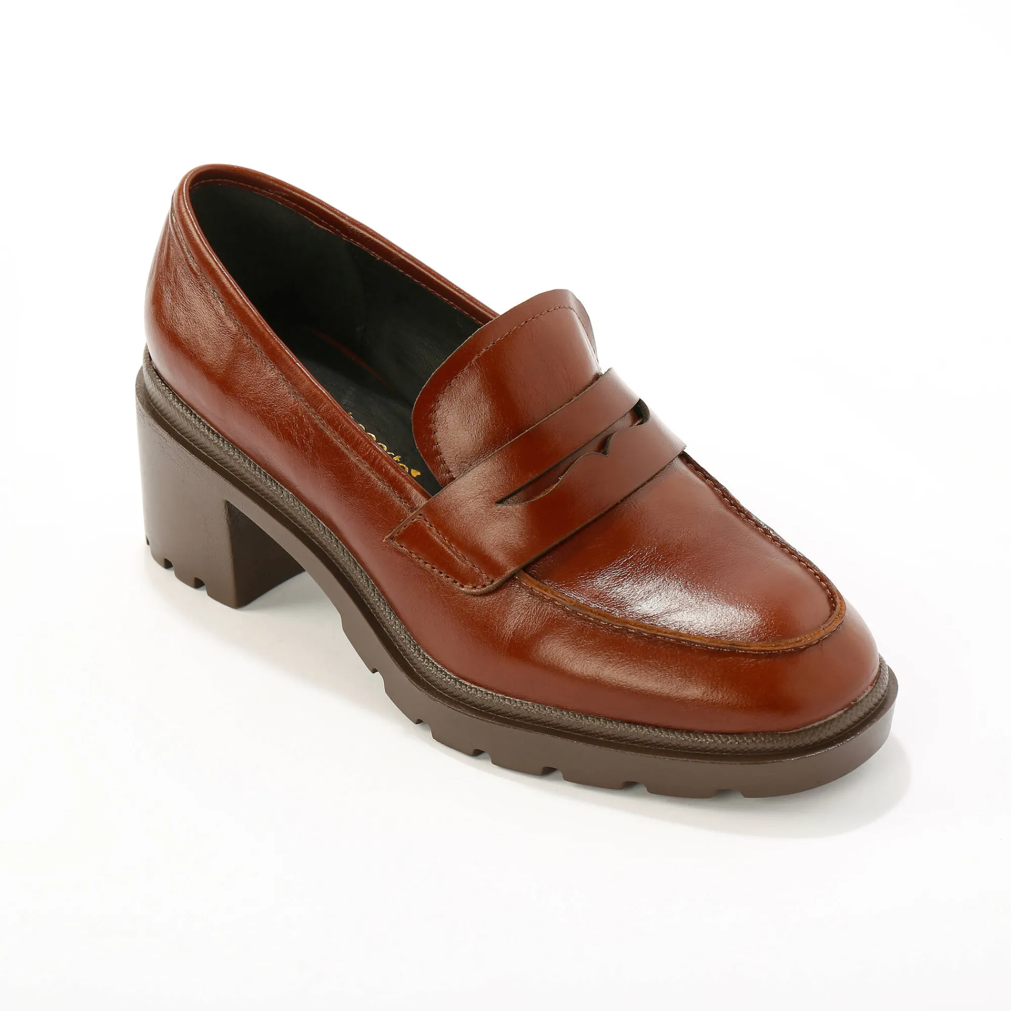 Feestelijke Schoenen|Derby's En Mocassins<Blancheporte Leren mocassins met hak, gekartelde zool bruin