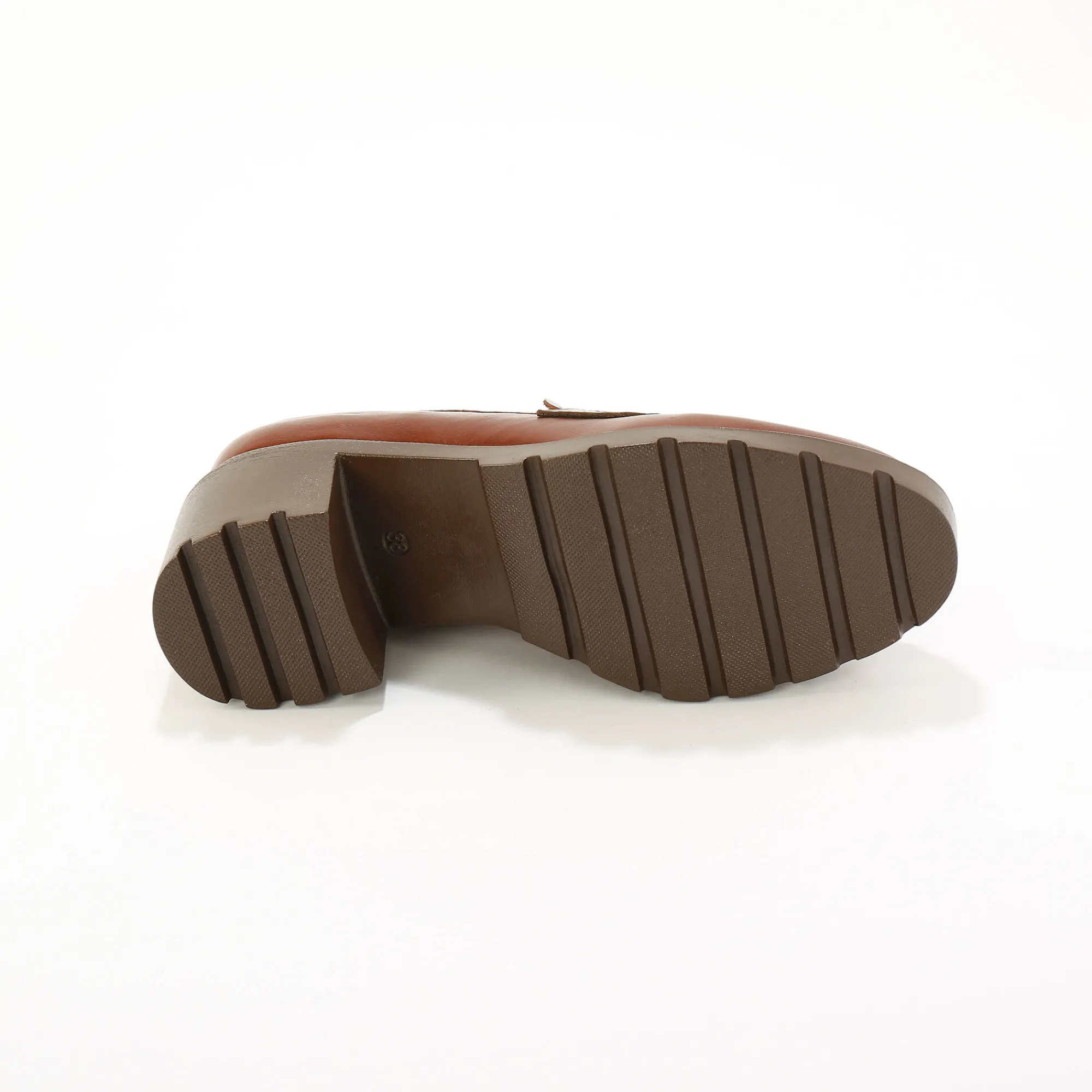 Feestelijke Schoenen|Derby's En Mocassins<Blancheporte Leren mocassins met hak, gekartelde zool bruin