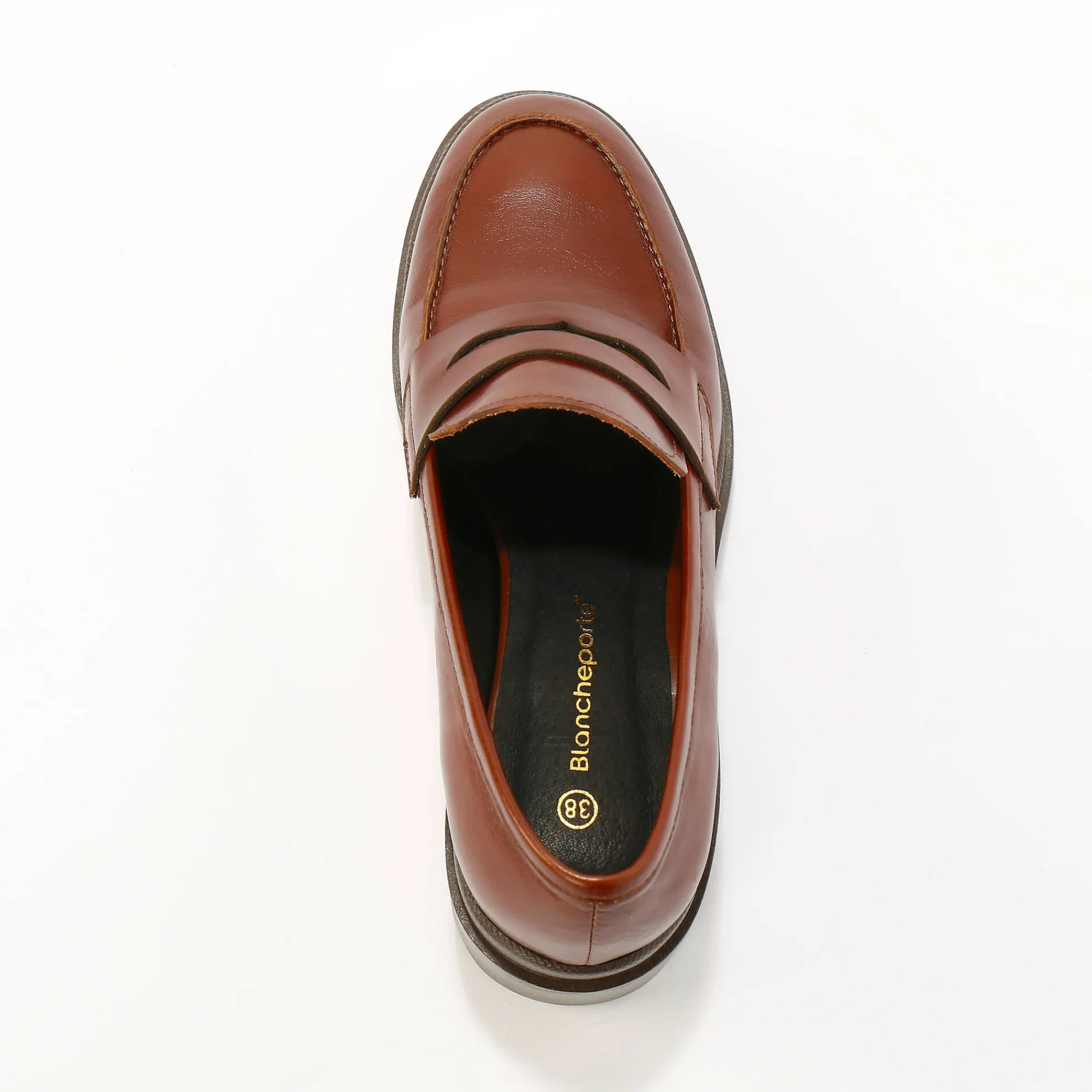 Feestelijke Schoenen|Derby's En Mocassins<Blancheporte Leren mocassins met hak, gekartelde zool bruin