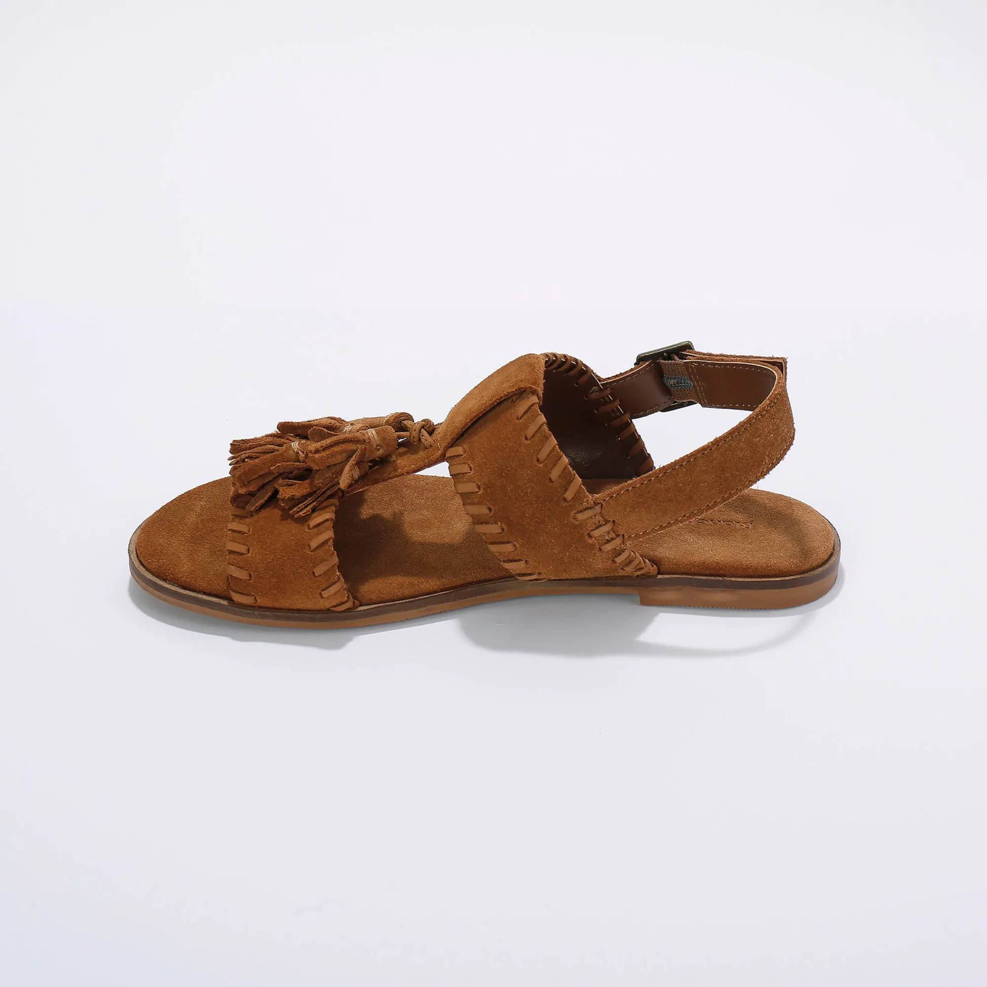 Sandalen En Espadrilles|Schoenen<Blancheporte Leren sandalen met pompons karamel
