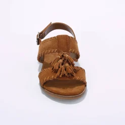 Sandalen En Espadrilles|Schoenen<Blancheporte Leren sandalen met pompons karamel