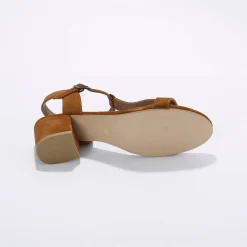 Sandalen En Espadrilles|Schoenen<Blancheporte Leren sandalen met riempjes en hak, LWG-gecertificeerd karamel
