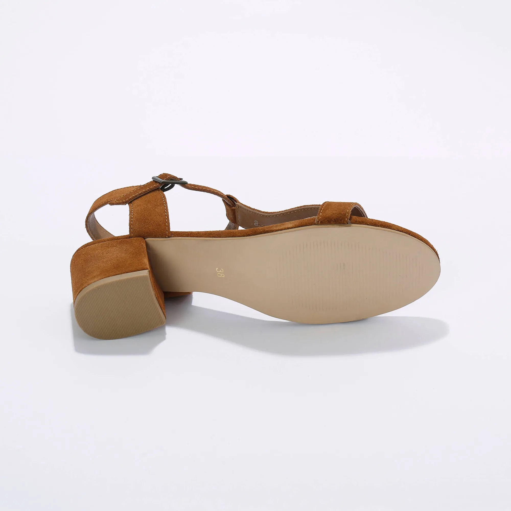 Sandalen En Espadrilles|Schoenen<Blancheporte Leren sandalen met riempjes en hak, LWG-gecertificeerd karamel