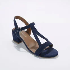 Sandalen En Espadrilles|Schoenen<Blancheporte Leren sandalen met riempjes en hak, LWG-gecertificeerd marine