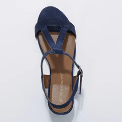 Sandalen En Espadrilles|Schoenen<Blancheporte Leren sandalen met riempjes en hak, LWG-gecertificeerd marine