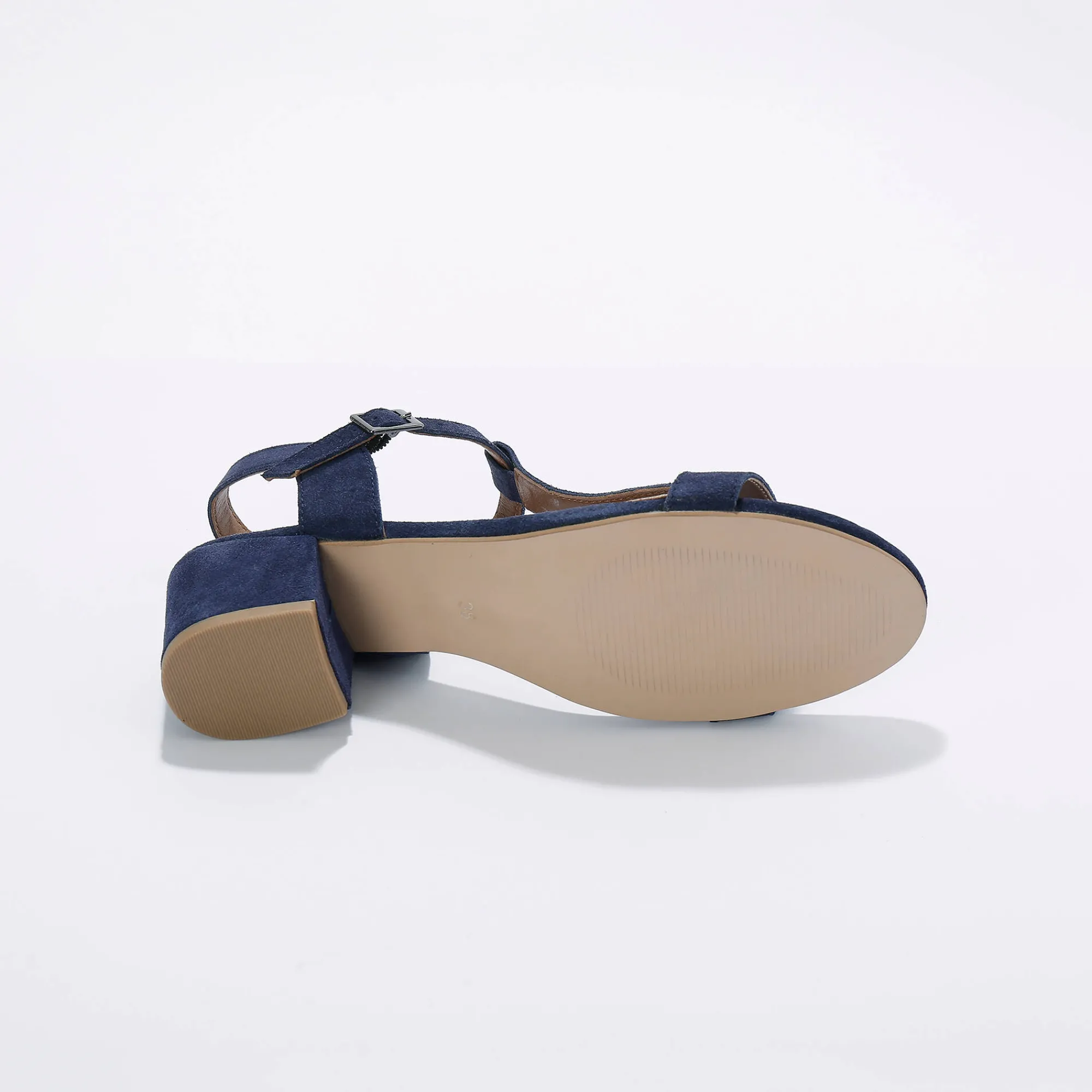 Sandalen En Espadrilles|Schoenen<Blancheporte Leren sandalen met riempjes en hak, LWG-gecertificeerd marine