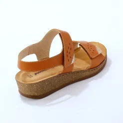 Sandalen En Espadrilles|Schoenen<Blancheporte Leren sandalen met scratchsluiting, comfortbreedte bruin