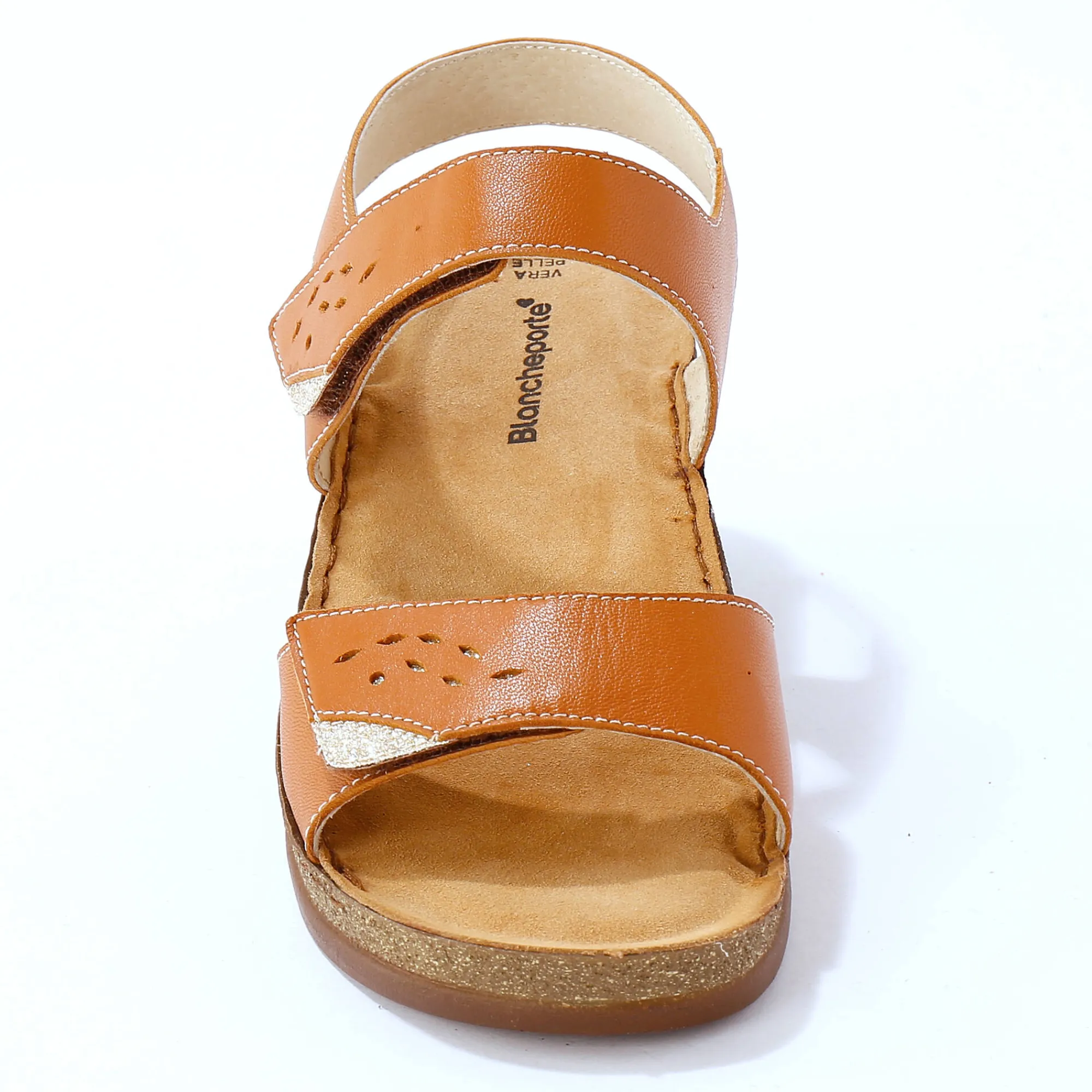 Sandalen En Espadrilles|Schoenen<Blancheporte Leren sandalen met scratchsluiting, comfortbreedte bruin