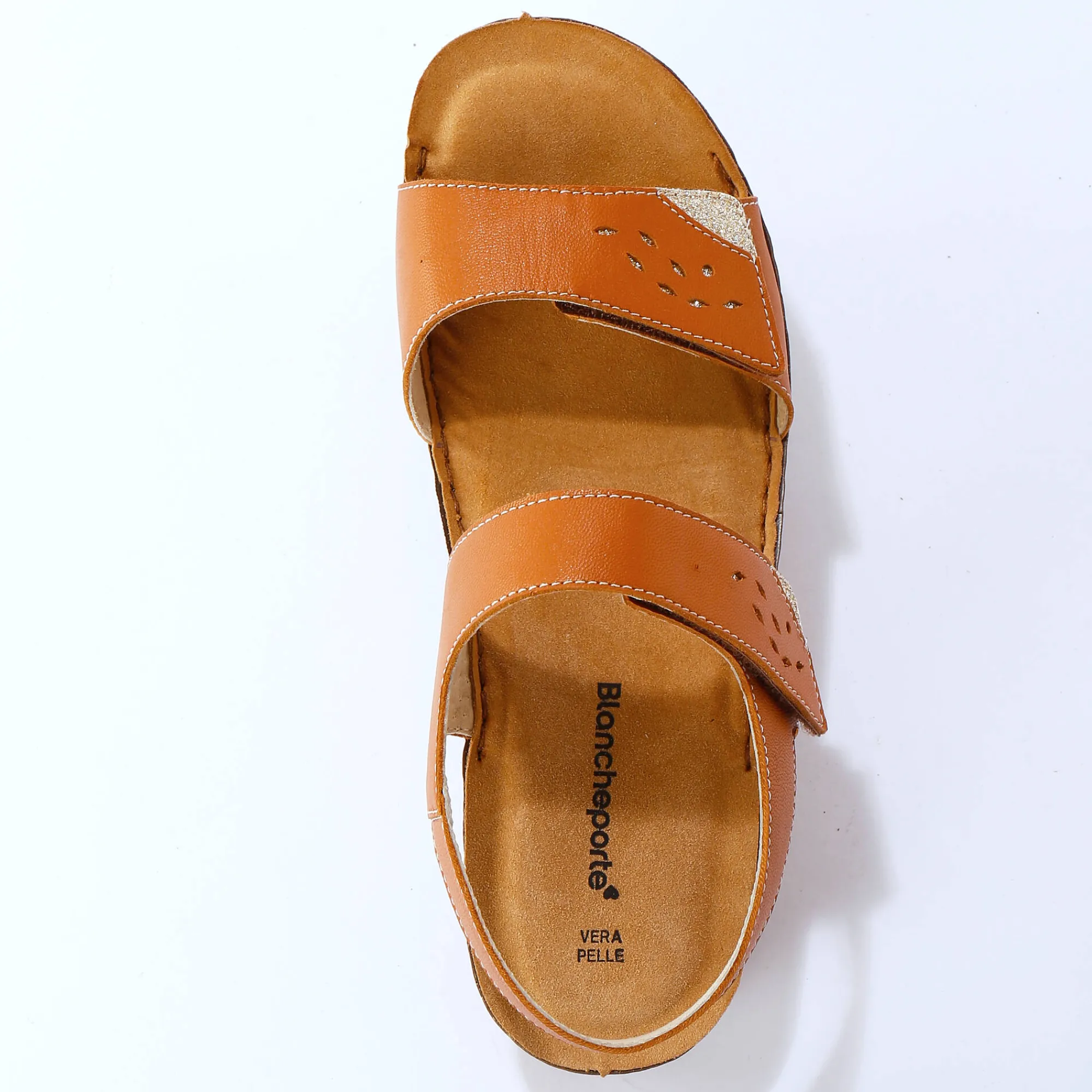 Sandalen En Espadrilles|Schoenen<Blancheporte Leren sandalen met scratchsluiting, comfortbreedte bruin