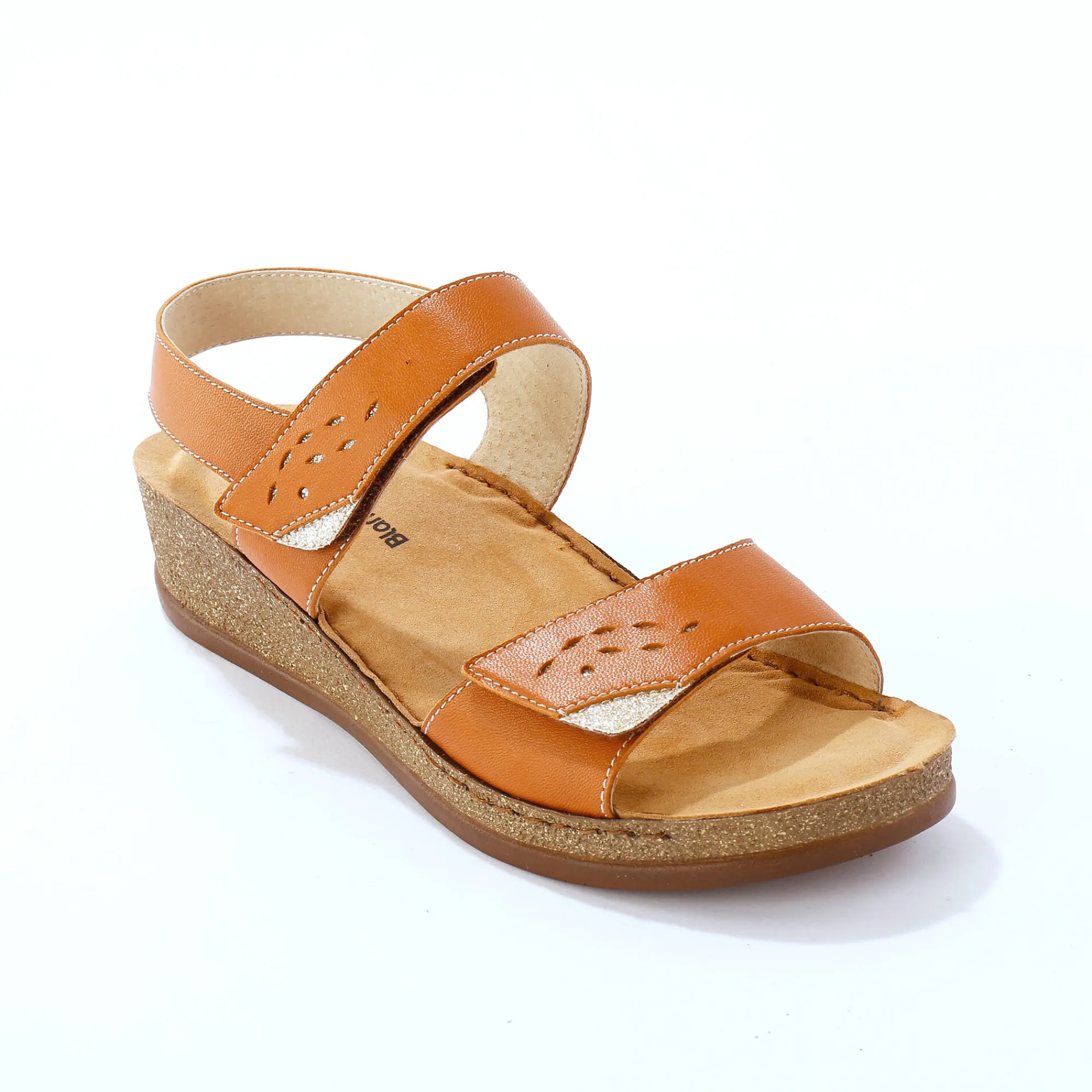 Sandalen En Espadrilles|Schoenen<Blancheporte Leren sandalen met scratchsluiting, comfortbreedte bruin