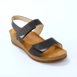 Sandalen En Espadrilles|Schoenen<Blancheporte Leren sandalen met scratchsluiting, comfortbreedte marine