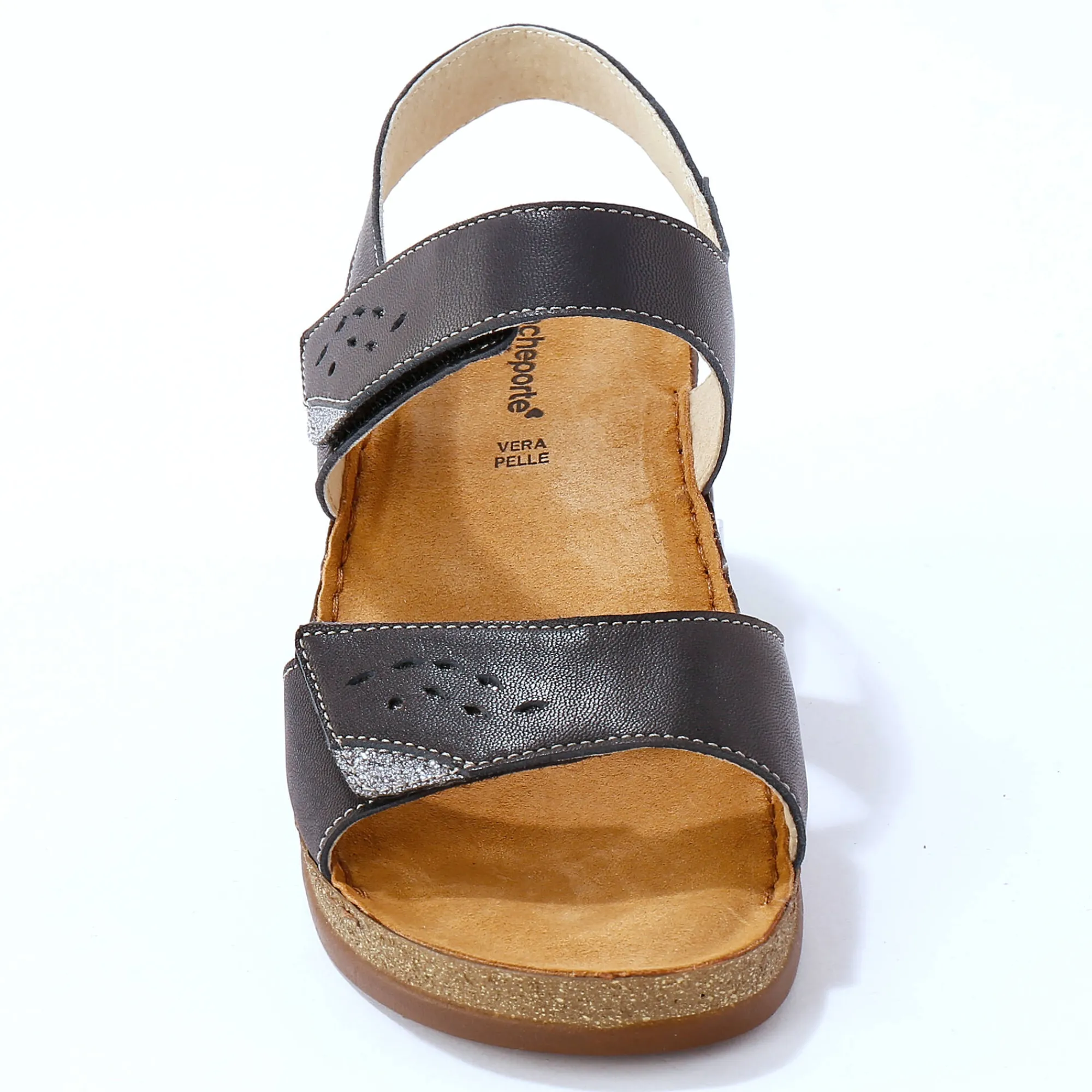 Sandalen En Espadrilles|Schoenen<Blancheporte Leren sandalen met scratchsluiting, comfortbreedte marine