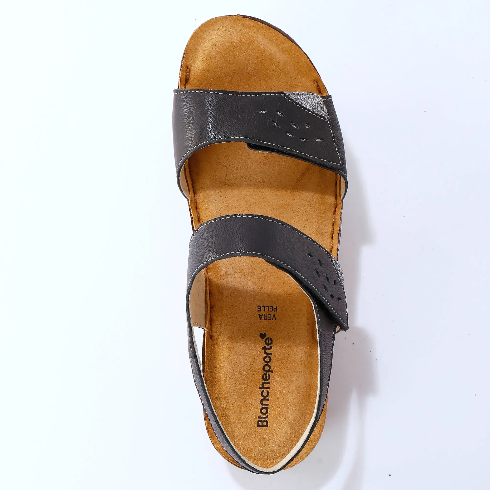 Sandalen En Espadrilles|Schoenen<Blancheporte Leren sandalen met scratchsluiting, comfortbreedte marine
