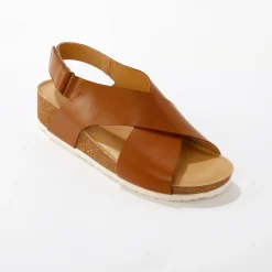 Sandalen En Espadrilles|Schoenen<Blancheporte Leren sandalen met sleehak en riempjes karamel