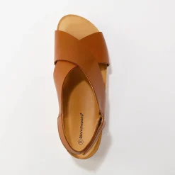 Sandalen En Espadrilles|Schoenen<Blancheporte Leren sandalen met sleehak en riempjes karamel