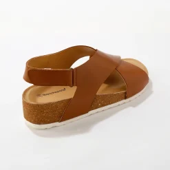 Sandalen En Espadrilles|Schoenen<Blancheporte Leren sandalen met sleehak en riempjes karamel