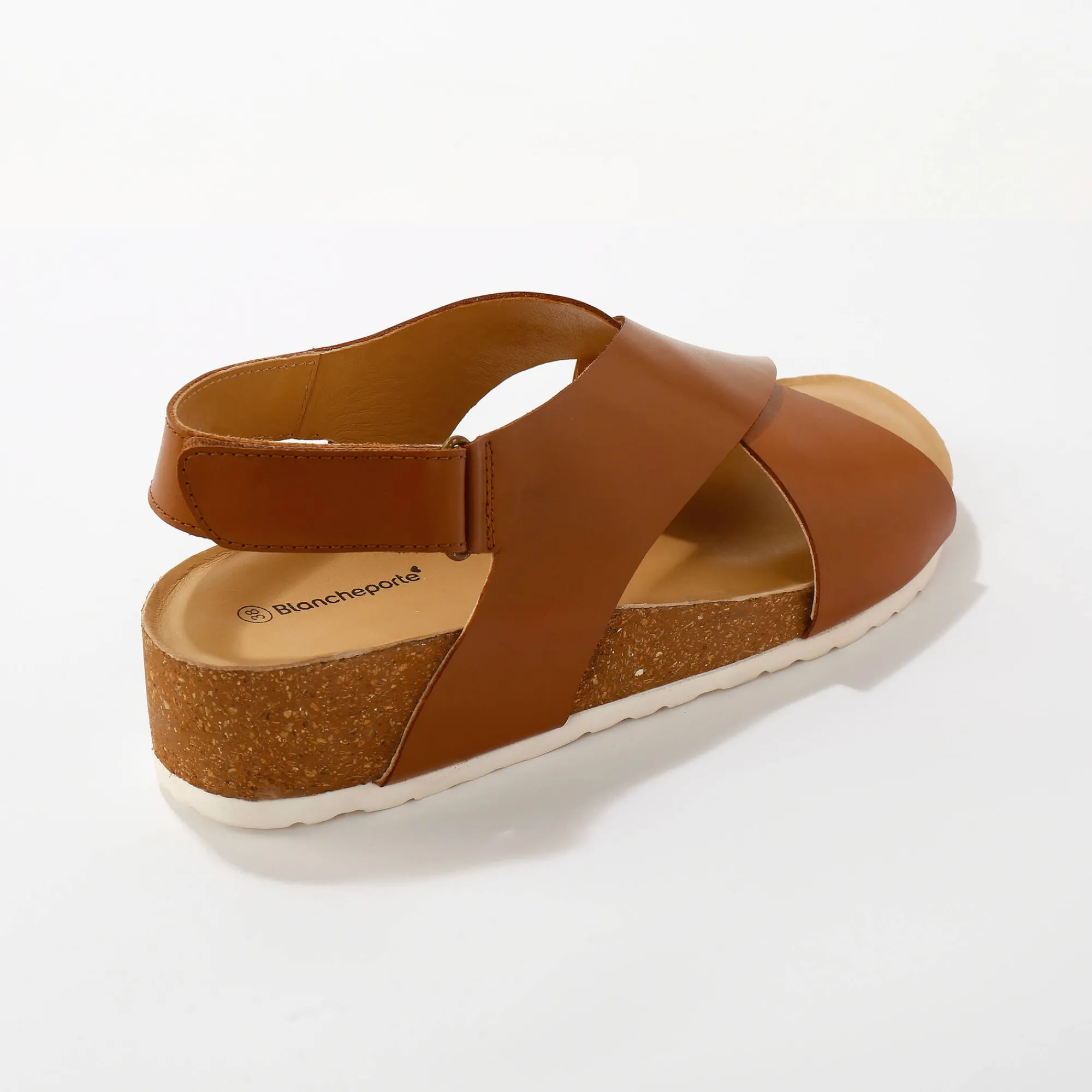 Sandalen En Espadrilles|Schoenen<Blancheporte Leren sandalen met sleehak en riempjes karamel