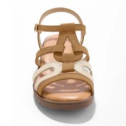 Sandalen En Espadrilles|Schoenen<Blancheporte Leren sandalen met sleehak, 2 materialen bruin / goudkleurig