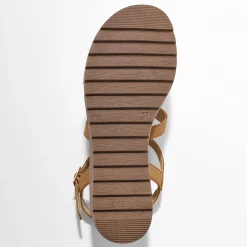 Sandalen En Espadrilles|Schoenen<Blancheporte Leren sandalen met sleehak, 2 materialen bruin / goudkleurig