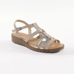 Sandalen En Espadrilles|Schoenen<Blancheporte Leren sandalen met sleehak, 2 materialen beige