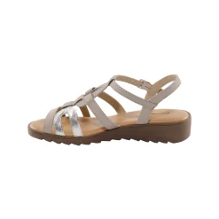 Sandalen En Espadrilles|Schoenen<Blancheporte Leren sandalen met sleehak, 2 materialen beige